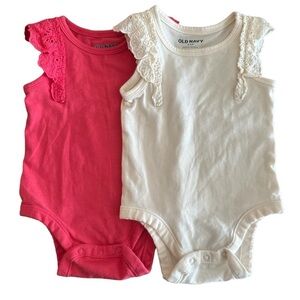 Old Navy Bundle of 2 Sleeveless Bodysuits with Eyelet Flutter Sleeves